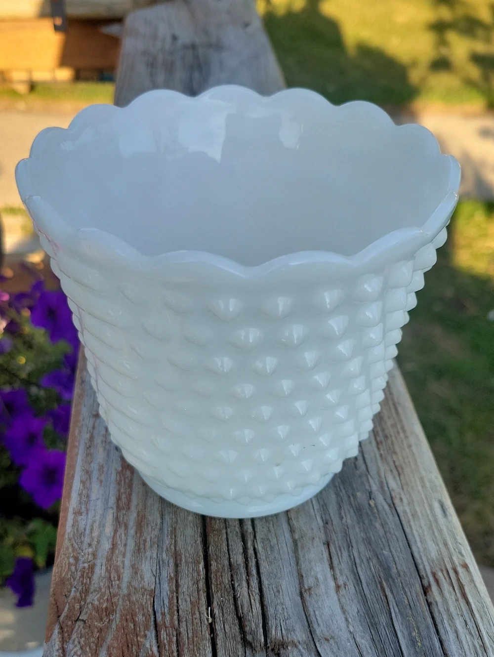 Fire King Oven Ware White Hobnail Scalloped Milk Glass Planter